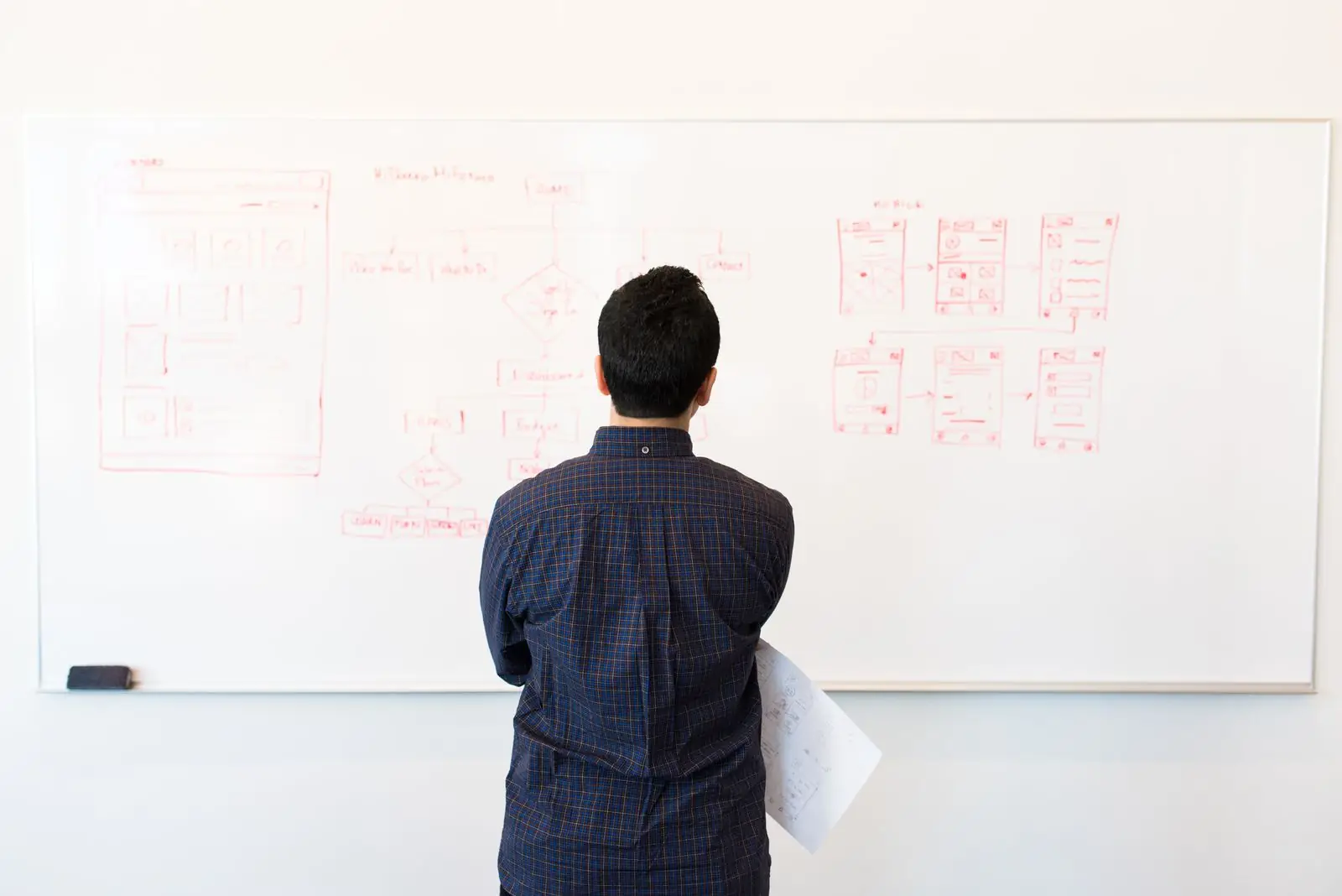 Engineer mapping a migration plan on a whiteboard